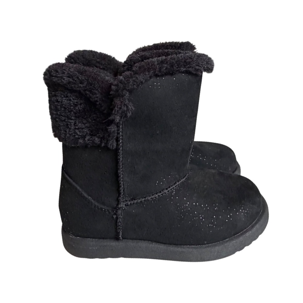 Roebuck & Co Kids Black Faux Suede Fur Trim Glitter Sparkle‎ Boots Size 10